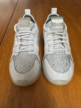 Madden NYC fashion glitter sneakers in white with rhinestones studs. Size 3
